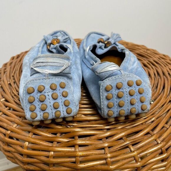 Gucci Moccasin Suede Driver Loafer Flats Slip On Light Blue Bamboo Tassel 7‎ - Picture 9 of 9